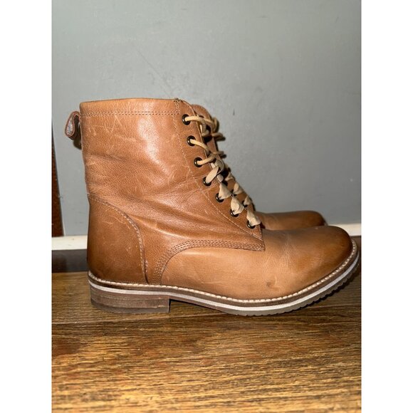 Crevo Freya Lace Up Ankle Boot Beige Genuine Leather Side Zip Distressed Size 8 - Picture 4 of 13